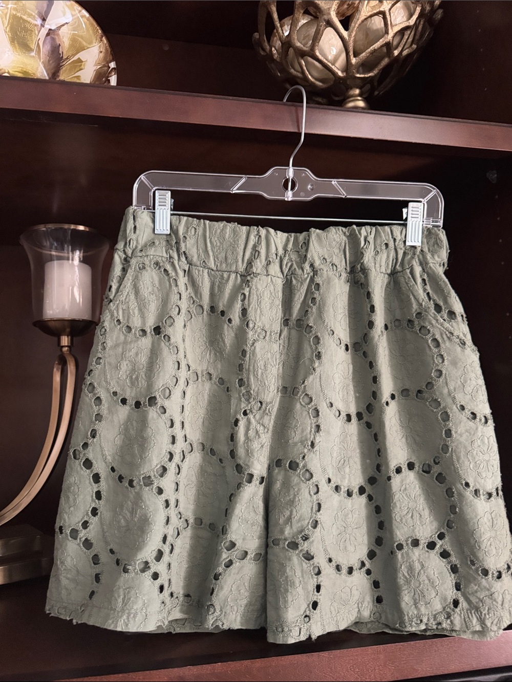Eyelet A-Line Skirt — Sage Green